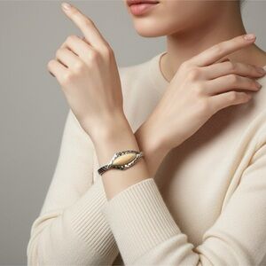 Hammered Metal Cuff / Hinged Bangle Bracelet with Large Amber-Style Stone